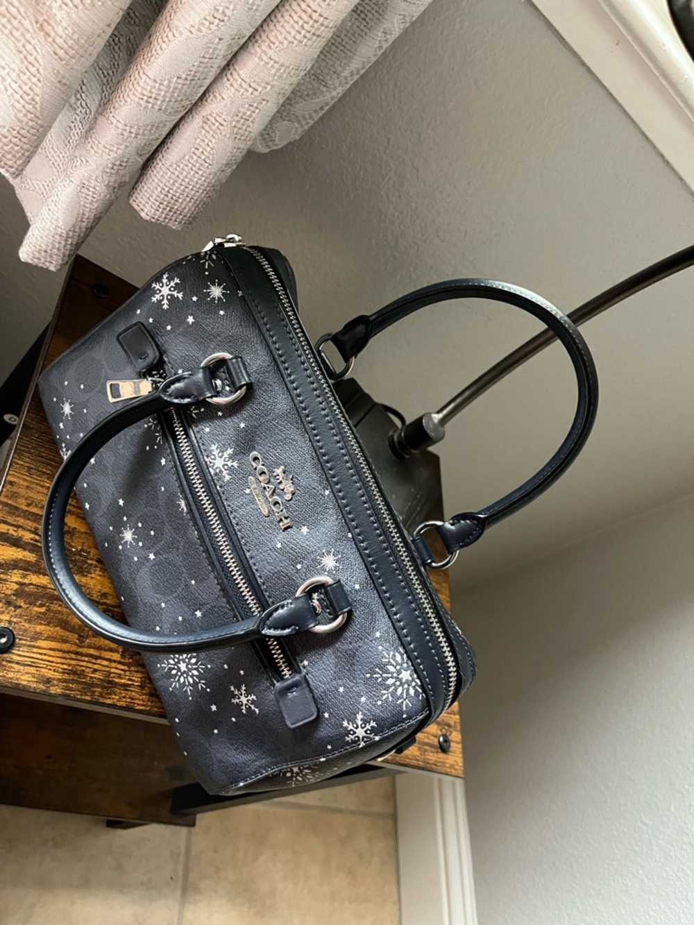 Coach Blue Satchel with White Snowflake Print - Picture 4 of 8